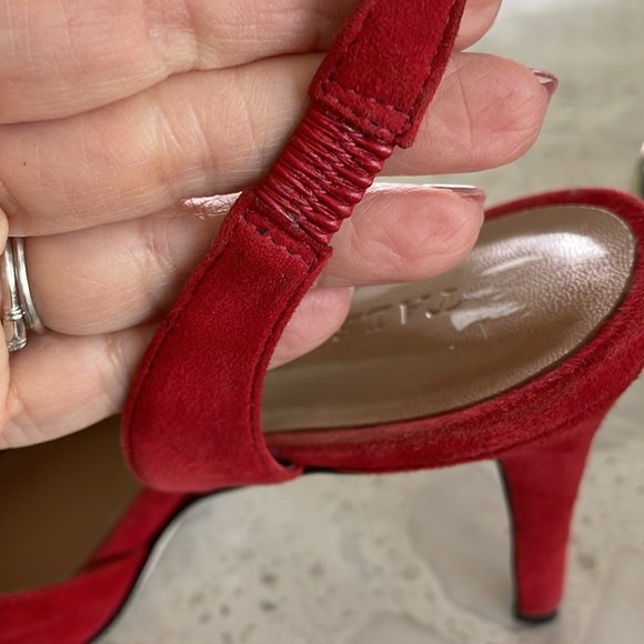 Peep Toe sling back pumps red suede leather 8.5 Medium - Picture 11 of 15